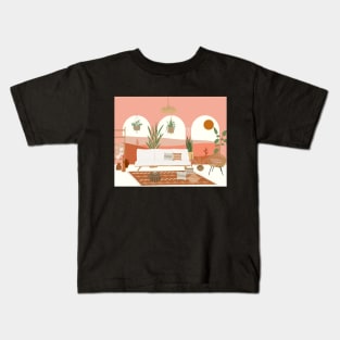 Boho Peach House In Desert Kids T-Shirt